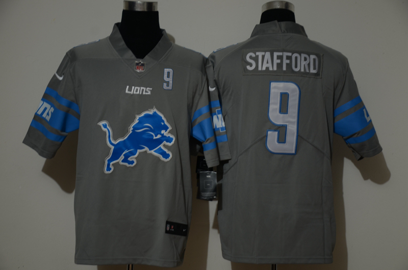 Nike Lions 9 Matthew Stafford Gray Team Big Logo Number Vapor Untouchable Limited Jersey