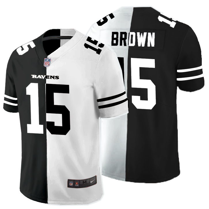 Nike Ravens 15 Marquise Brown Black And White Split Vapor Untouchable Limited Jersey (1)