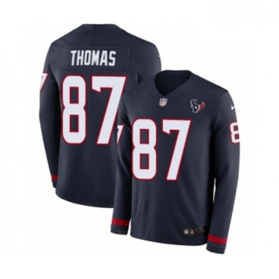 Men Nike Houston Texans 87 Demaryius Thomas Limited Navy Blue Therma Long Sleeve NFL Jersey