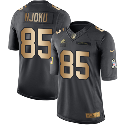 Nike Browns #85 David Njoku Black Mens Stitched NFL Limited Gold Salute To Service Jersey