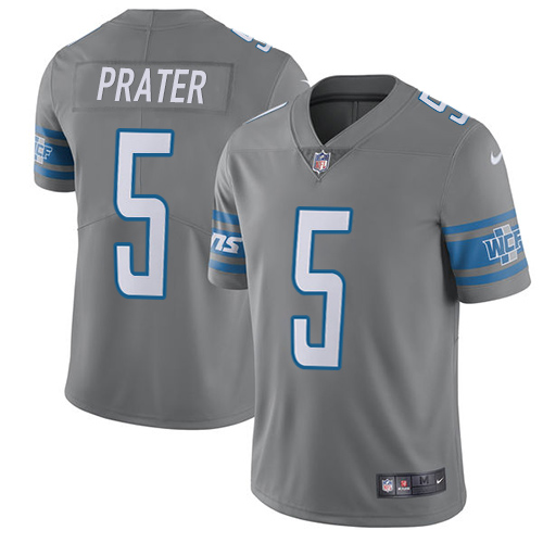 Nike Lions #5 Matt Prater Gray Mens Stitched NFL Limited Rush Jersey