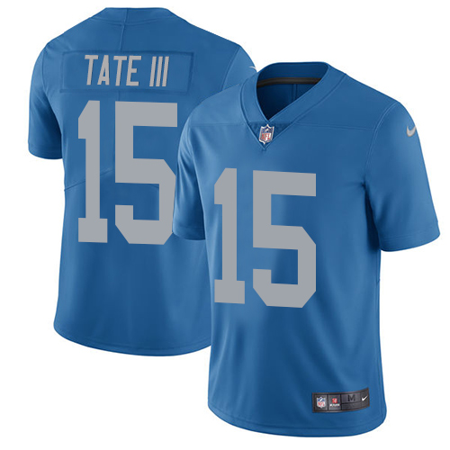Nike Lions #15 Golden Tate III Blue Throwback Mens Stitched NFL 
