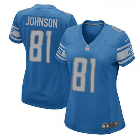 Womens Nike Detroit Lions 81 Calvin Johnson Game Light Blue Team Color NFL Jersey