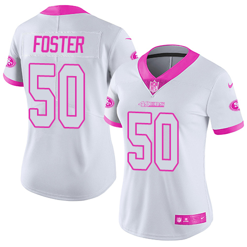 Nike 49ers #50 Reuben Foster White Pink Womens Stitched NFL Limited Rush Fashion Jersey