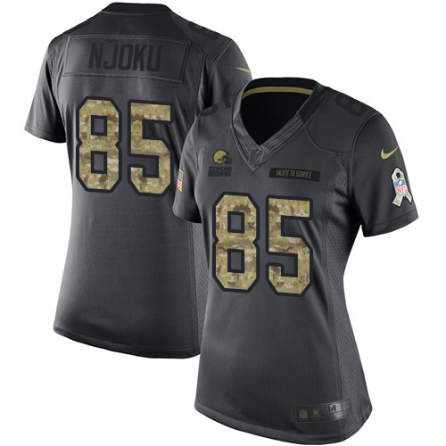 Nike Browns #85 David Njoku Black Womens Stitched NFL Limited 2016 Salute to Service Jersey