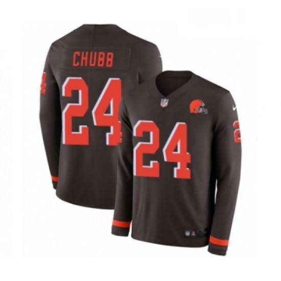 Mens Nike Cleveland Browns 24 Nick Chubb Limited Brown Therma Long Sleeve NFL Jersey