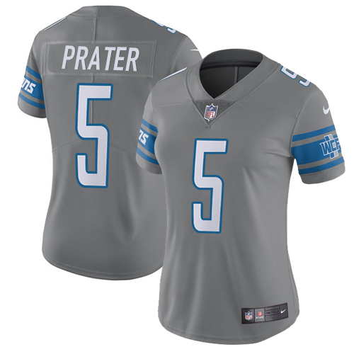 Nike Lions #5 Matt Prater Gray Womens Stitched NFL Limited Rush 