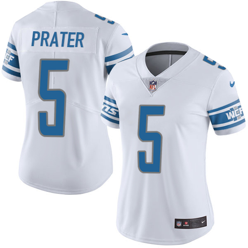 Nike Lions #5 Matt Prater White Womens Stitched NFL Limited Jersey