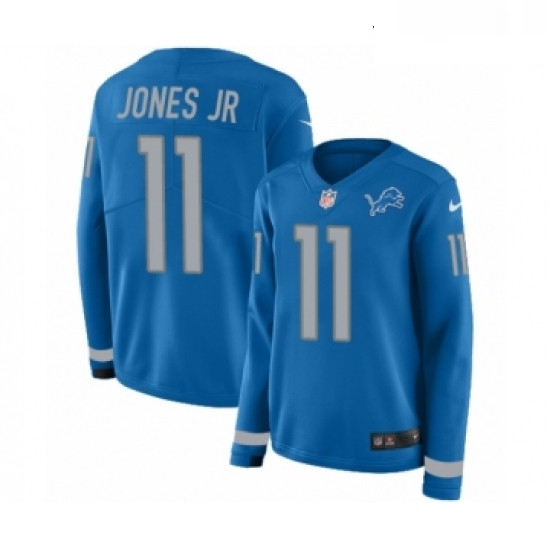 Womens Nike Detroit Lions 11 Marvin Jones Jr Limited Blue Therma Long Sleeve NFL Jersey