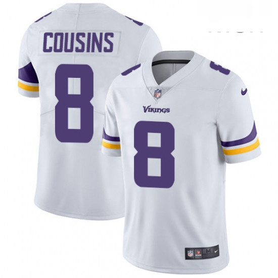Mens Nike Minnesota Vikings 8 Kirk Cousins White Vapor Untouchable Limited Player NFL Jersey