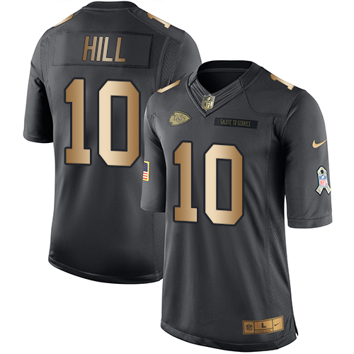 Nike Chiefs #10 Tyreek Hill Black Youth Stitched NFL Limited Gold Salute to Service Jersey