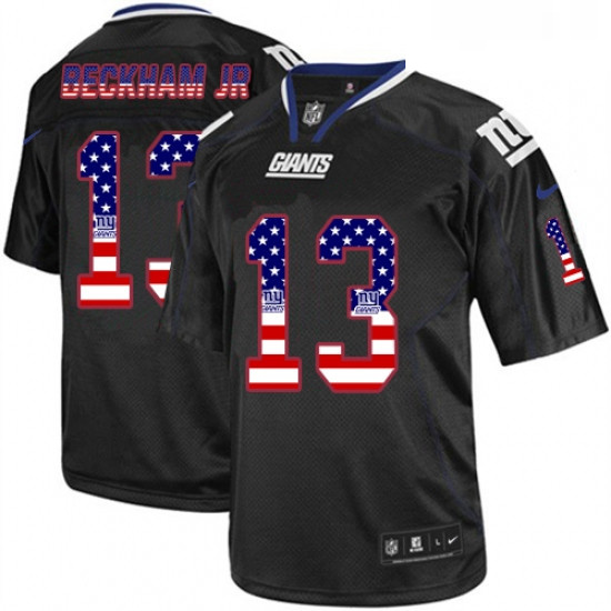 Mens Nike New York Giants 13 Odell Beckham Jr Elite Black USA Flag Fashion NFL Jersey
