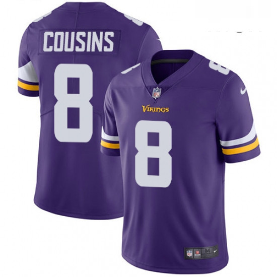 Mens Nike Minnesota Vikings 8 Kirk Cousins Purple Team Color Vapor Untouchable Limited Player NFL Je