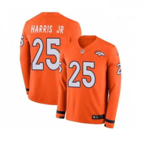 Men Nike Denver Broncos 25 Chris Harris Jr Limited Orange Therma Long Sleeve NFL Jersey