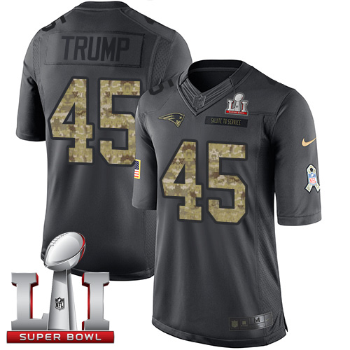 Nike Patriots #45 Donald Trump Black Super Bowl LI 51 Mens Stitched NFL Limited 2016 Salute To Servi