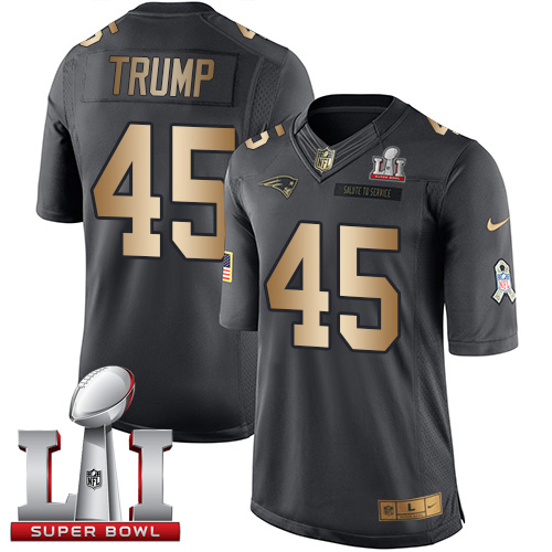 Nike Patriots #45 Donald Trump Black Super Bowl LI 51 Mens Stitched NFL Limited Gold Salute To Servi