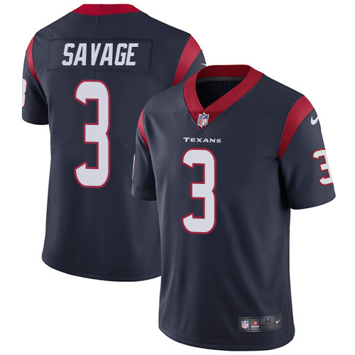 Nike Texans #3 Tom Savage Navy Blue Team Color Mens Stitched NFL Vapor Untouchable Limited Jersey