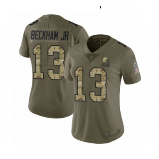 Womens Odell Beckham Jr Limited Olive Camo Nike Jersey NFL Cleveland Browns 13 2017 Salute to Servic