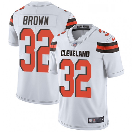 Mens Nike Cleveland Browns 32 Jim Brown White Vapor Untouchable Limited Player NFL Jersey