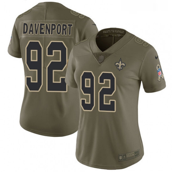 Womens Nike New Orleans Saints 92 Marcus Davenport Olive Stitched NFL Limited 2017 Salute to Service