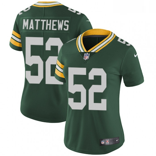 Womens Nike Green Bay Packers 52 Clay Matthews Elite Green Team Color NFL Jersey