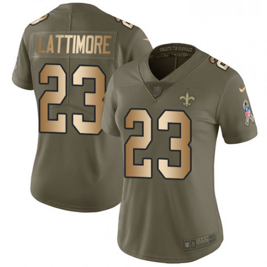 Womens Nike New Orleans Saints 23 Marshon Lattimore Limited OliveGold 2017 Salute to Service NFL Jer