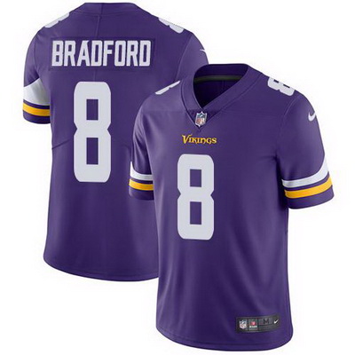 Nike Vikings #8 Sam Bradford Purple Team Color Mens Stitched NFL