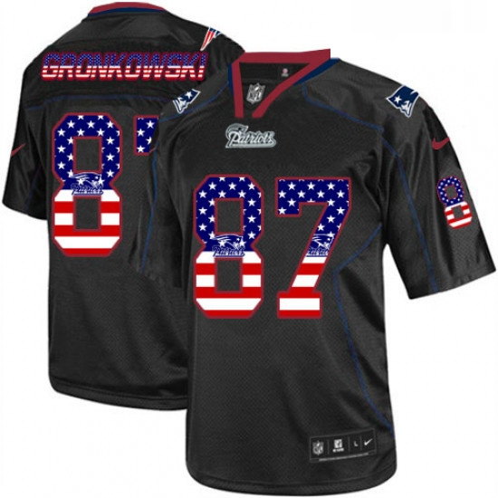 Mens Nike New England Patriots 87 Rob Gronkowski Elite Black USA Flag Fashion NFL Jersey