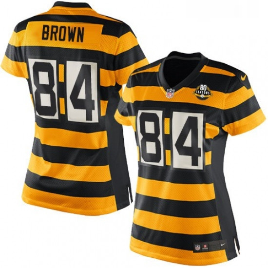 Womens Nike Pittsburgh Steelers 84 Antonio Brown Game YellowBlack Alternate 80TH Anniversary Throwba