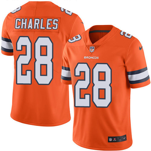 Nike Broncos #28 Jamaal Charles Orange Mens Stitched NFL Limited Rush Jersey
