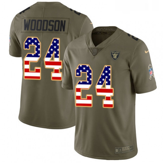 Youth Nike Oakland Raiders 24 Charles Woodson Limited OliveUSA Flag 2017 Salute to Service NFL Jerse