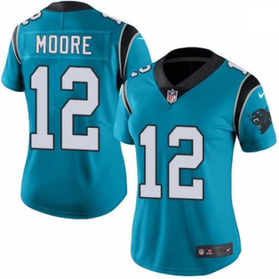 Womens Nike Carolina Panthers 12 DJ Moore Blue Alternate Vapor Untouchable Limited Player NFL Jersey