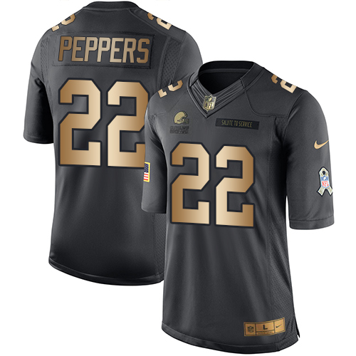 Nike Browns #22 Jabrill Peppers Black Mens Stitched NFL Limited Gold Salute To Service Jersey