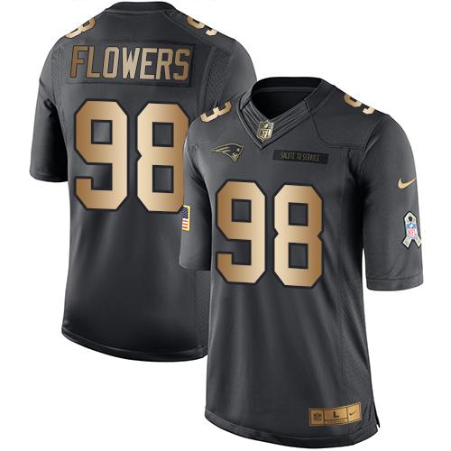 Nike Patriots #98 Trey Flowers Black Mens Stitched NFL Limited Gold Salute To Service Jersey