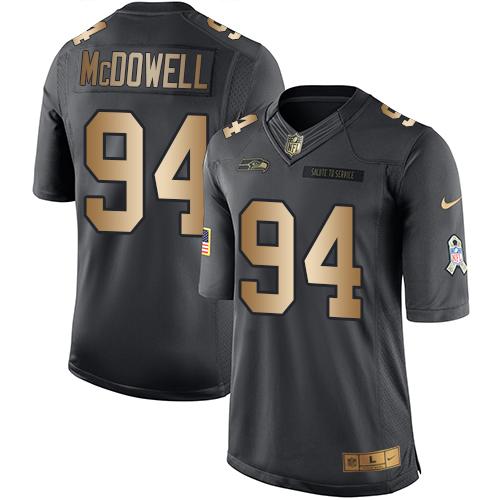 Nike Seahawks #94 Malik McDowell Black Mens Stitched NFL Limited Gold Salute To Service Jersey