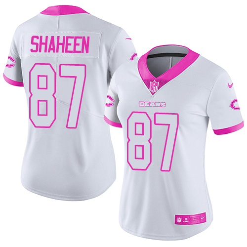 Nike Bears #87 Adam Shaheen White Pink Womens Stitched NFL Limited Rush Fashion Jersey