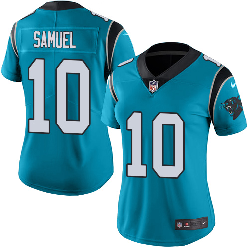 Nike Panthers #10 Curtis Samuel Blue Womens Stitched NFL Limited Rush Jersey