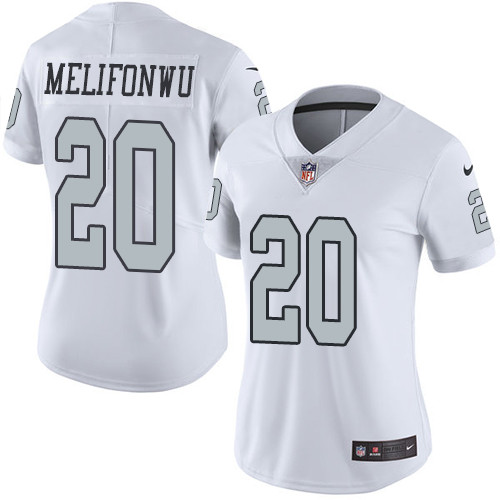 Nike Raiders #20 Obi Melifonwu White Womens Stitched NFL Limited Rush Jersey