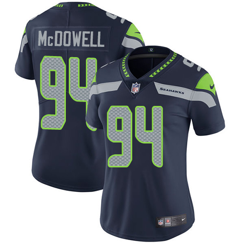 Nike Seahawks #94 Malik McDowell Steel Blue Team Color Womens Stitched NFL Vapor Untouchable Limited