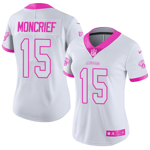 Nike Limited Womens Donte Moncrief White Pink Jersey NFL #15 Jacksonville Jaguars Rush Fashion