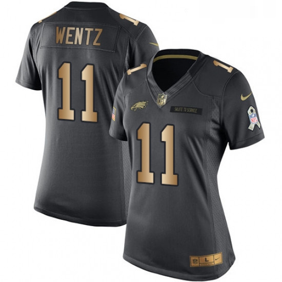 Womens Nike Philadelphia Eagles 11 Carson Wentz Limited BlackGold Salute to Service NFL Jersey