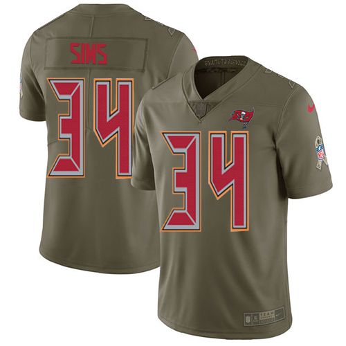 Womens Nike Buccaneers #34 Charles Sims Olive Youth Stitched NFL Limited 2017 Salute to Service Jers