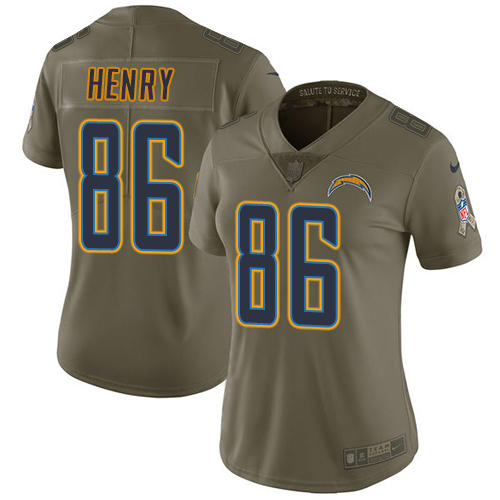 Womens Nike Chargers #86 Hunter Henry Olive  Stitched NFL Limited 2017 Salute to Service Jersey