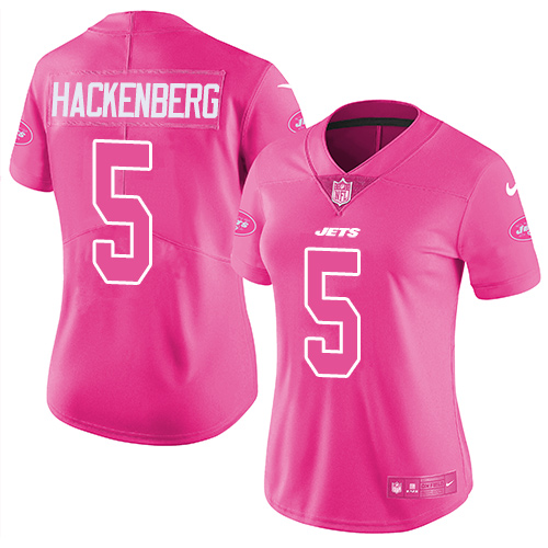 Womens Nike Jets #5 Christian Hackenberg Pink  Stitched NFL Limited Rush Fashion Jersey