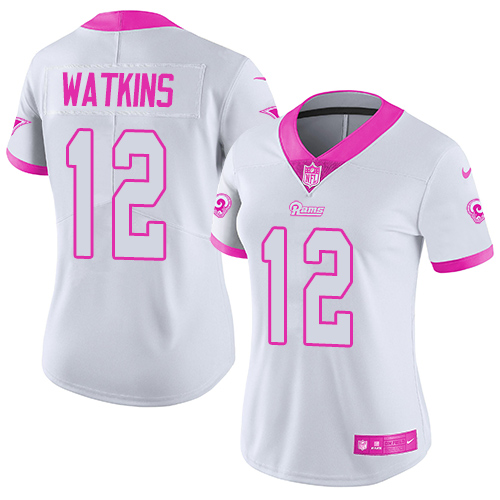 Womens Nike Rams #12 Sammy Watkins White Pink  Stitched NFL Limited Rush Fashion Jersey