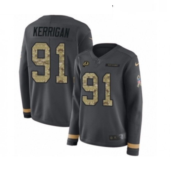 Womens Nike Washington Redskins 91 Ryan Kerrigan Limited Black Salute to Service Therma Long Sleeve 