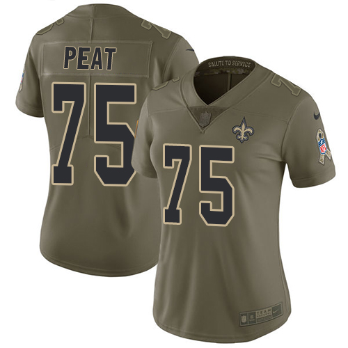 Womens Nike Saints #75 Andrus Peat Olive  Stitched NFL Limited 2017 Salute to Service Jersey