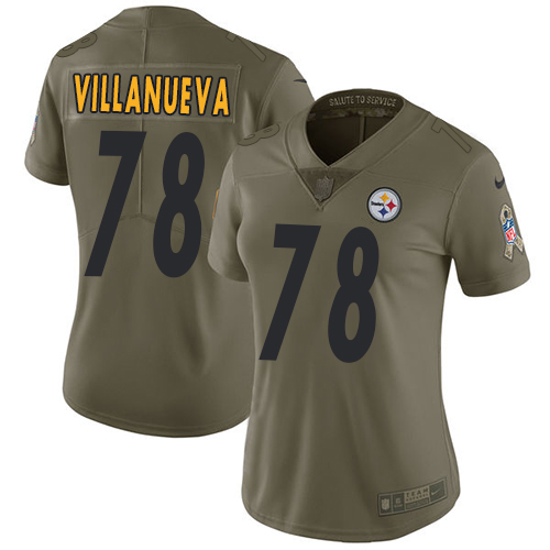 Womens Nike Steelers #78 Alejandro Villanueva Olive  Stitched NFL Limited 2017 Salute to Service Jer