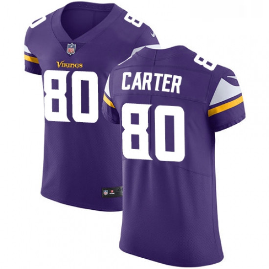 Mens Nike Minnesota Vikings 80 Cris Carter Purple Team Color Vapor Untouchable Elite Player NFL Jers