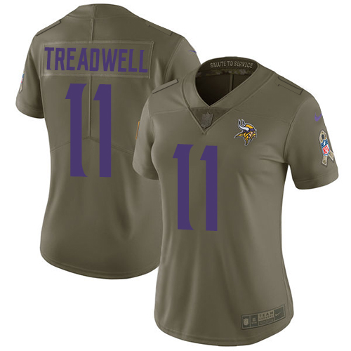 Womens Nike Vikings #11 Laquon Treadwell Olive  Stitched NFL Limited 2017 Salute to Service Jersey